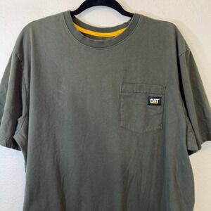 CAT Caterpillar Mens XL Olive Green Short Sleeve Pocket T-Shirt Cotton Workwear